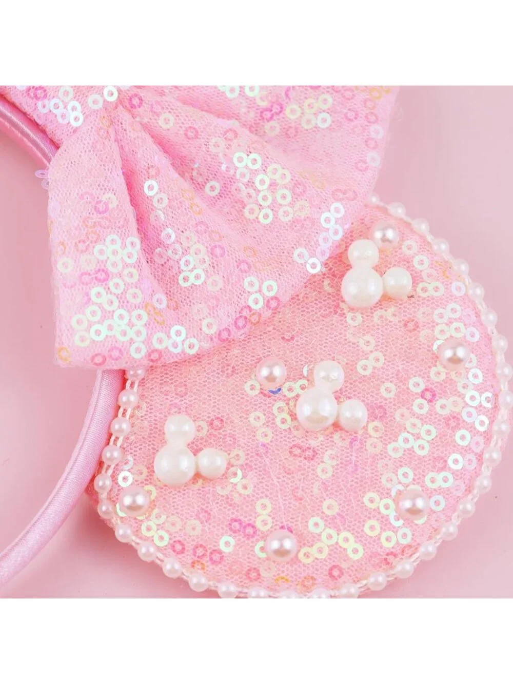 Women Pink Polyester Velvet Mickey Mouse Halloween Costume Headband
